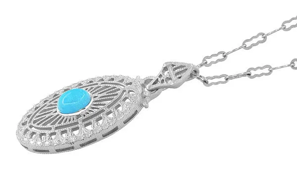 Art Deco Turquoise Filigree Oval Pendant Necklace in Sterling Silver Antique Jewelry Mall Necklaces Art Deco Turquoise Filigree Oval Pendant Necklace in Sterling Silver Antique Jewelry Mall Necklaces