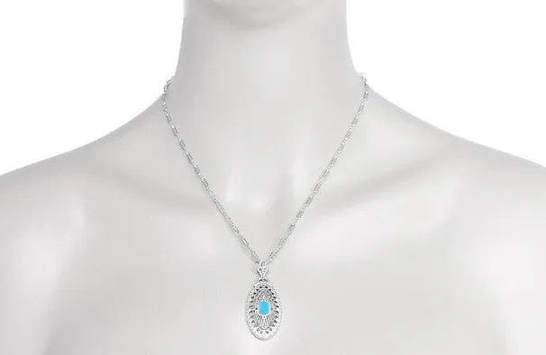 Art Deco Turquoise Filigree Oval Pendant Necklace in Sterling Silver Antique Jewelry Mall Necklaces Art Deco Turquoise Filigree Oval Pendant Necklace in Sterling Silver Antique Jewelry Mall Necklaces