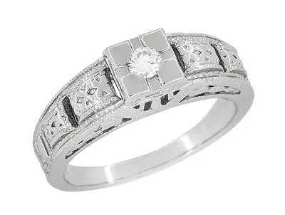 Art Deco White Gold Filigree Tiered Diamond Engagement Ring Low Profile Antique Jewelry Mall Rings Art Deco White Gold Filigree Tiered Diamond Engagement Ring Low Profile Antique Jewelry Mall Rings