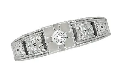 Art Deco White Gold Filigree Tiered Diamond Engagement Ring Low Profile Antique Jewelry Mall Rings Art Deco White Gold Filigree Tiered Diamond Engagement Ring Low Profile Antique Jewelry Mall Rings