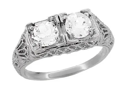 Art Deco White Topaz Two Stone Filigree Ring in Sterling Silver Antique Jewelry Mall Rings Art Deco White Topaz Two Stone Filigree Ring in Sterling Silver Antique Jewelry Mall Rings