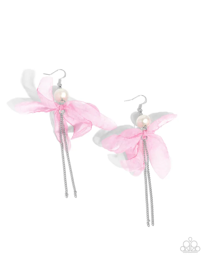Ballerina Build Pink Fabic Bow Silver Earrings Paparazzi Paparazzi Accessories Earrings Ballerina Build Pink Fabic Bow Silver Earrings Paparazzi Paparazzi Accessories Earrings