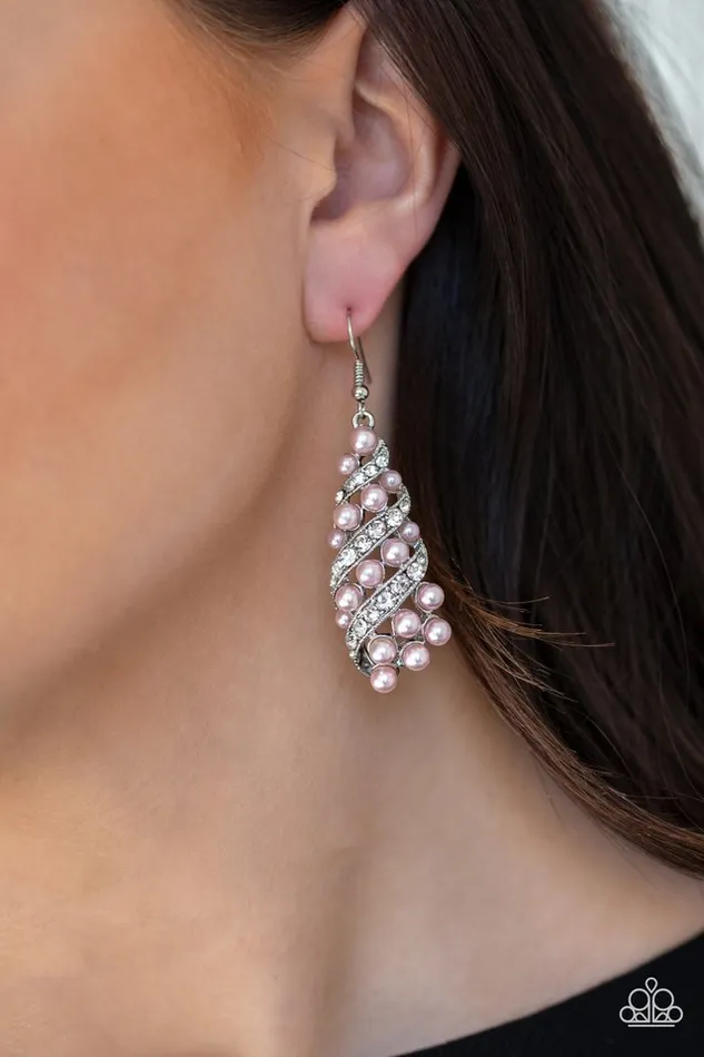 Ballroom Waltz Pink Pearl White Rhinestone Earrings Paparazzi Paparazzi Accessories Earrings