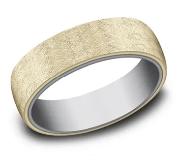 Benchmark Rings Benchmark 65mm 14k Yellow Gold and Grey Tantalum Comfort Fit Wedding Band with Swirl Finish Benchmark Rings Benchmark 65mm 14k Yellow Gold and Grey Tantalum Comfort Fit Wedding Band with Swirl Finish