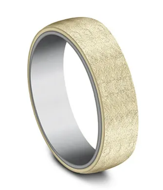 Benchmark Rings Benchmark 65mm 14k Yellow Gold and Grey Tantalum Comfort Fit Wedding Band with Swirl Finish