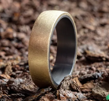 Benchmark Rings Benchmark 65mm 14k Yellow Gold and Grey Tantalum Comfort Fit Wedding Band with Swirl Finish