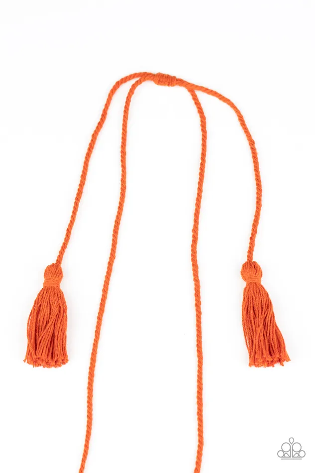 Between You and MACRAME Orange Cording Wooden Necklace Paparazzi Paparazzi Accessories Necklaces