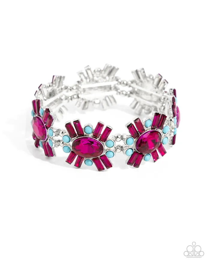 Bewildering Bling Pink Gem Blue Bead Silver Stretchy Bracelet Paparazzi Paparazzi Accessories Bracelets