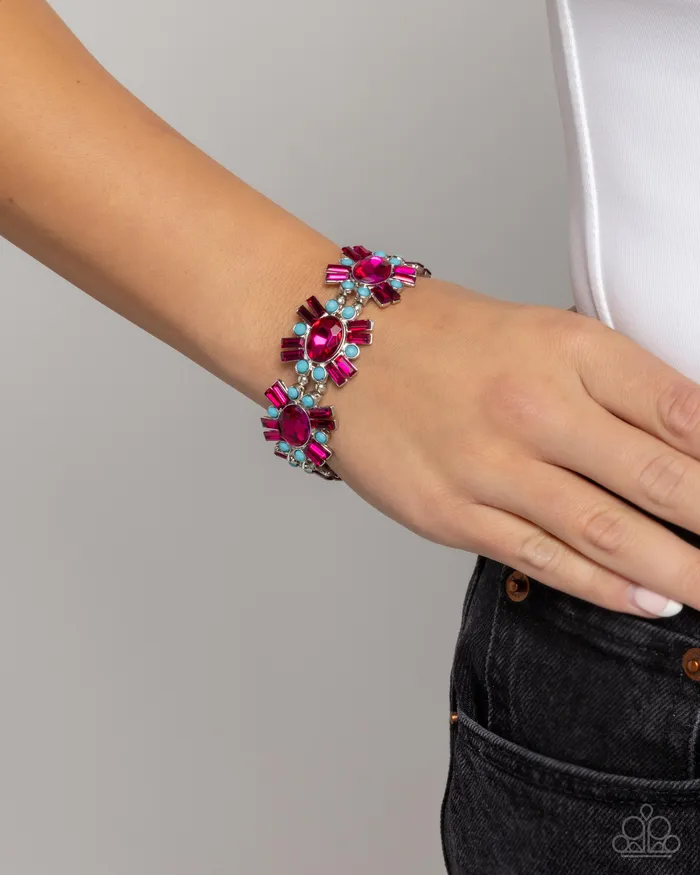 Bewildering Bling Pink Gem Blue Bead Silver Stretchy Bracelet Paparazzi Paparazzi Accessories Bracelets