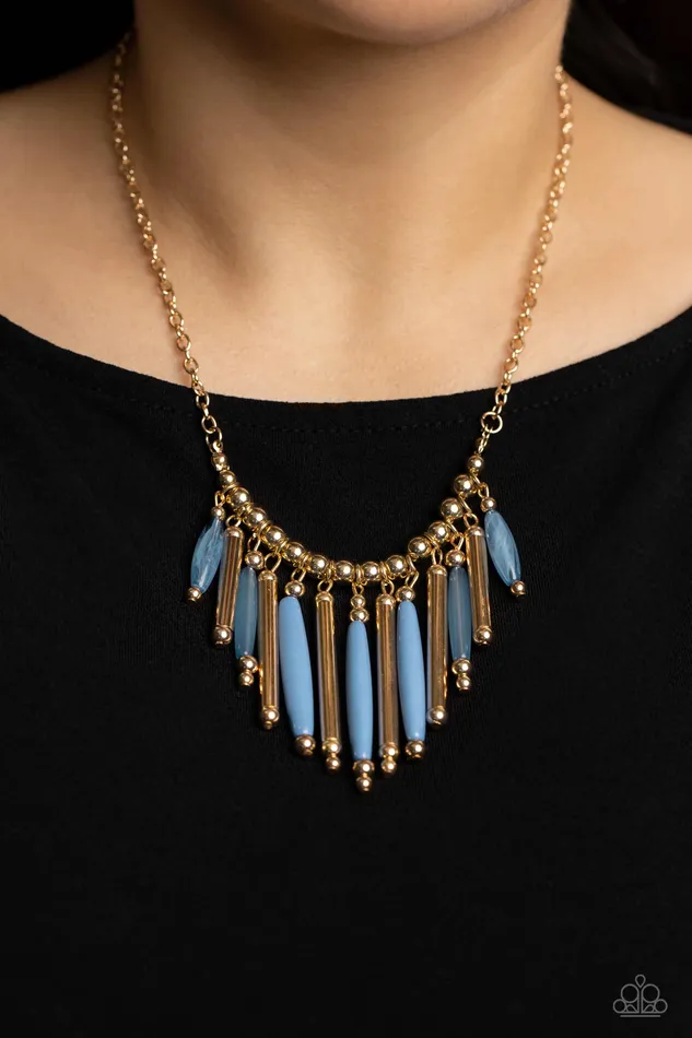 Bohemian Breeze Blue Long Bead Gold Necklace Paparazzi Paparazzi Accessories Necklaces