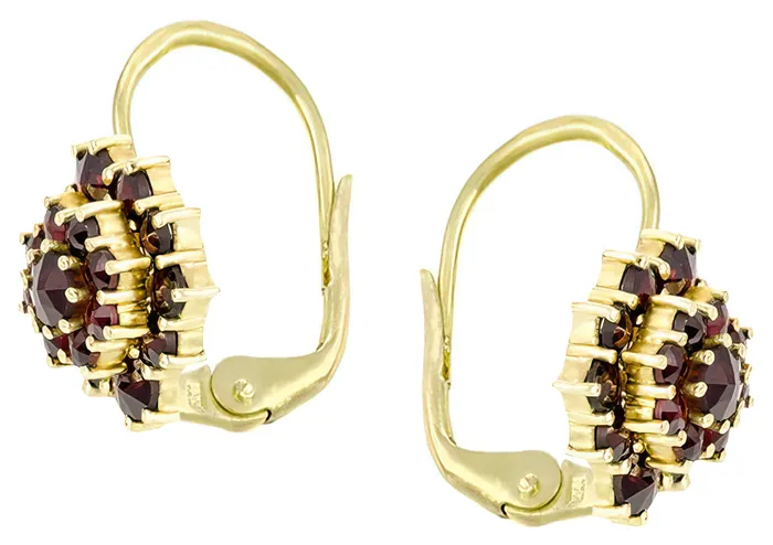 Bohemian Garnet Victorian Leverback Oval Cluster Earrings in 14K Yellow Gold and Sterling Silver Vermeil Antique Jewelry Mall Earrings Bohemian Garnet Victorian Leverback Oval Cluster Earrings in 14K Yellow Gold and Sterling Silver Vermeil Antique Jewelry Mall Earrings
