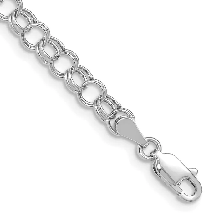 Bracelets 14k White Gold 5 mm Hollow Double Link Charm Bracelet 171 grams Qgold