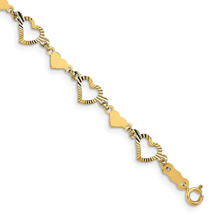 Bracelets 14k Yellow Gold 6 mm Polished Diamondcut Open Stamp Heart Bracelet 158 grams Qgold