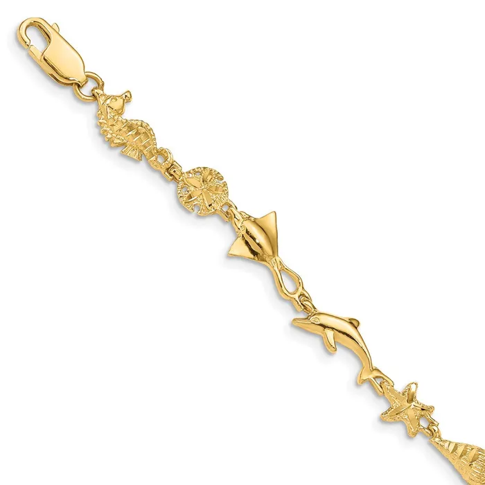 Bracelets 14k Yellow Gold 85 mm Polished and Textured Ocean Motif inch Bracelet 517 grams Qgold Bracelets 14k Yellow Gold 85 mm Polished and Textured Ocean Motif inch Bracelet 517 grams Qgold