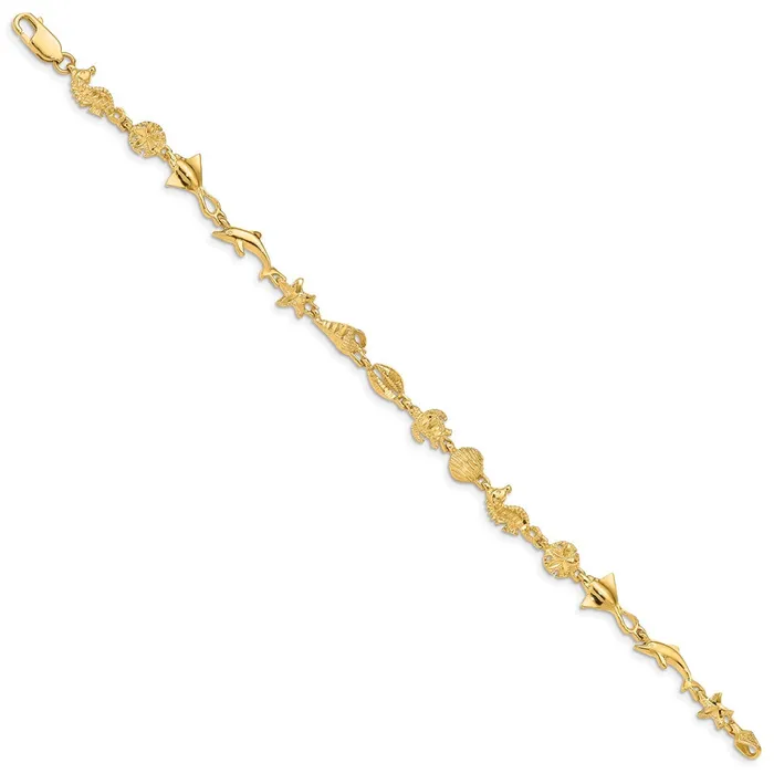 Bracelets 14k Yellow Gold 85 mm Polished and Textured Ocean Motif inch Bracelet 517 grams Qgold Bracelets 14k Yellow Gold 85 mm Polished and Textured Ocean Motif inch Bracelet 517 grams Qgold