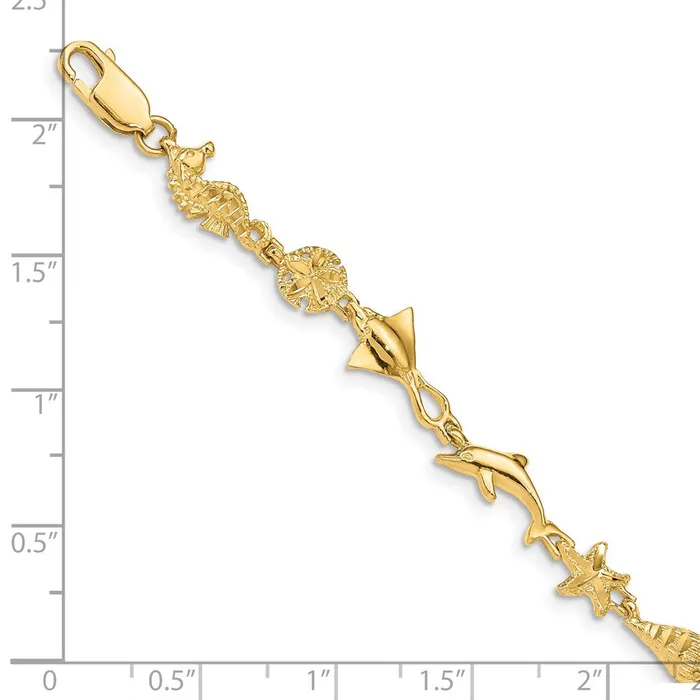 Bracelets 14k Yellow Gold 85 mm Polished and Textured Ocean Motif inch Bracelet 517 grams Qgold Bracelets 14k Yellow Gold 85 mm Polished and Textured Ocean Motif inch Bracelet 517 grams Qgold