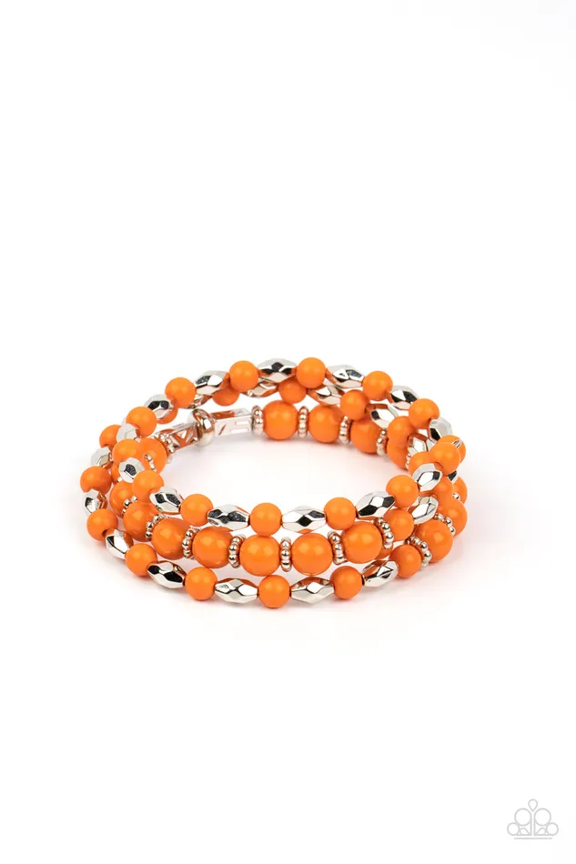 Bracelets Colorfully Coiled Orange and Silver Bead Coil Bracelet Paparazzi Paparazzi Accessories Bracelets Colorfully Coiled Orange and Silver Bead Coil Bracelet Paparazzi Paparazzi Accessories