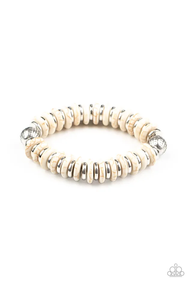 Bracelets Eco Experience White Cracked Stone Silver Stretchy Bracelet Paparazzi Paparazzi Accessories Bracelets Eco Experience White Cracked Stone Silver Stretchy Bracelet Paparazzi Paparazzi Accessories