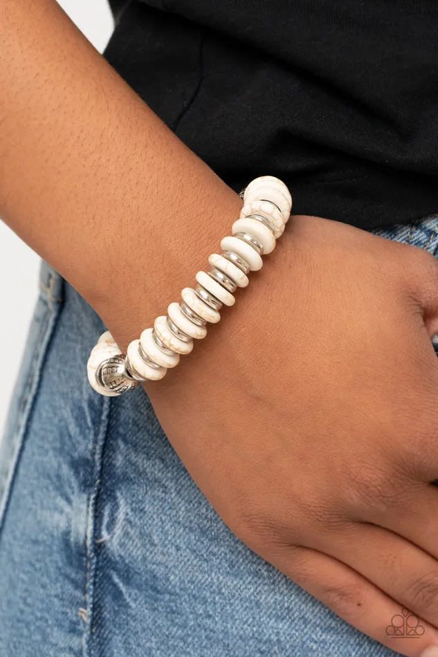 Bracelets Eco Experience White Cracked Stone Silver Stretchy Bracelet Paparazzi Paparazzi Accessories