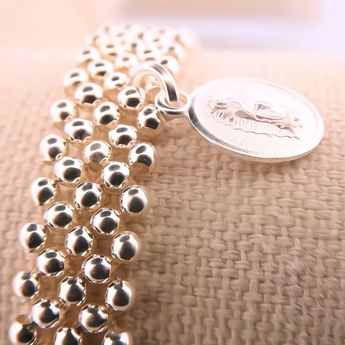Bracelets MEXICO Silver Guadalupe Beaded Elastic Bracelet 75inch