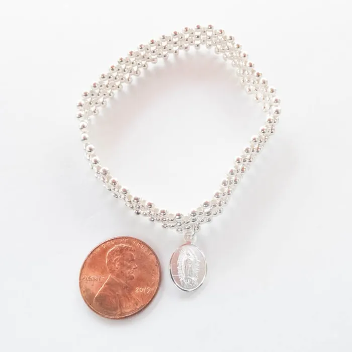 Bracelets MEXICO Silver Guadalupe Beaded Elastic Bracelet 75inch