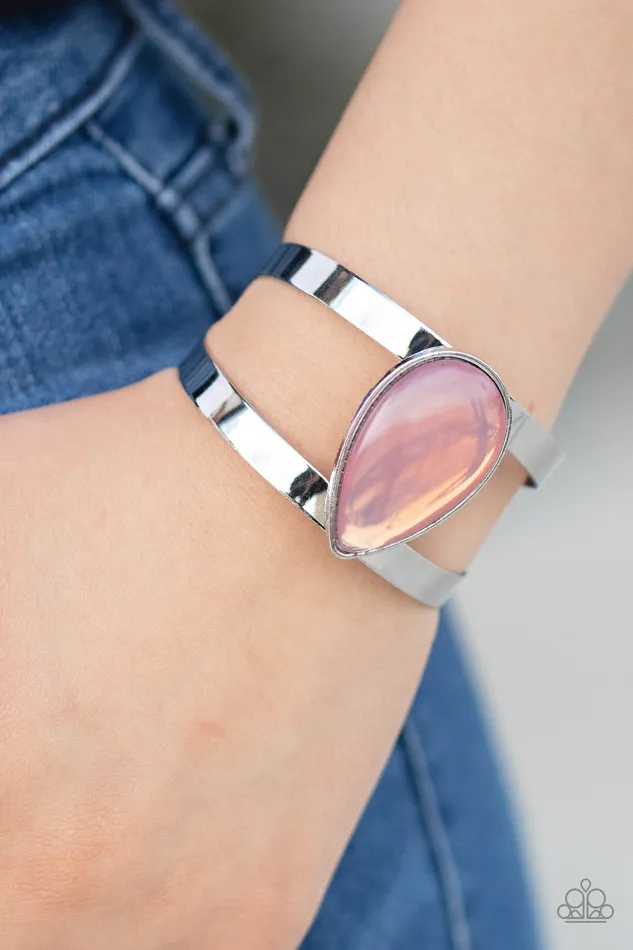 Bracelets Optimal Opalescence Paparazzi Pink Opalescent Teardrop Silver Cuff Bracelet Paparazzi Accessories
