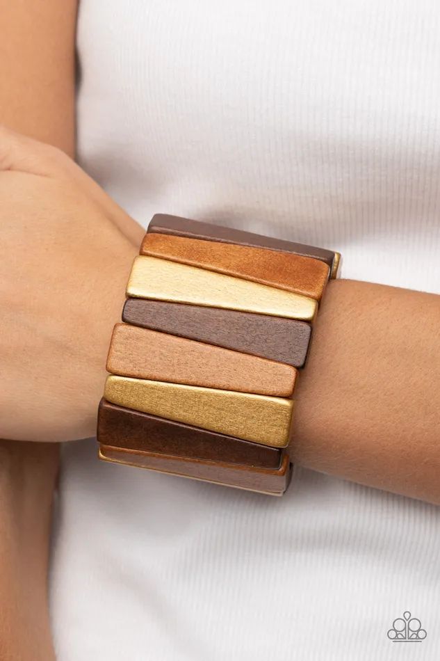 Bracelets Paparazzi Accessories Bahama Boardwalk Brown Wooden Stretchy Bracelet Paparazzi
