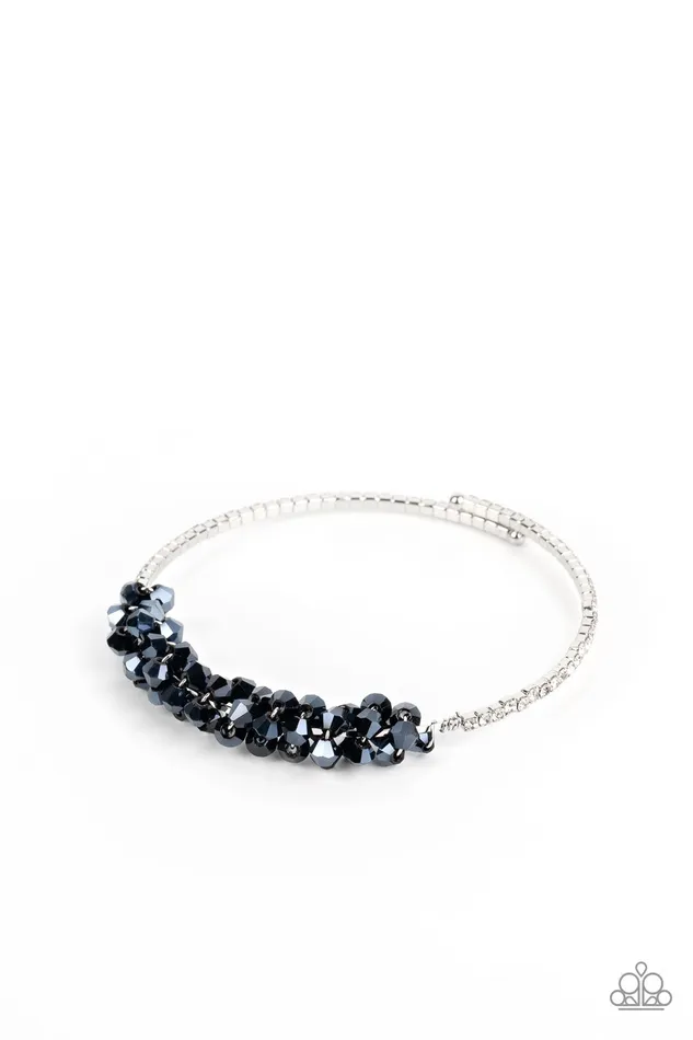 Bracelets Paparazzi Accessories BAUBLY Personality Blue Crystal Bead Silver Coil Cuff Bracelet Bracelets Paparazzi Accessories BAUBLY Personality Blue Crystal Bead Silver Coil Cuff Bracelet