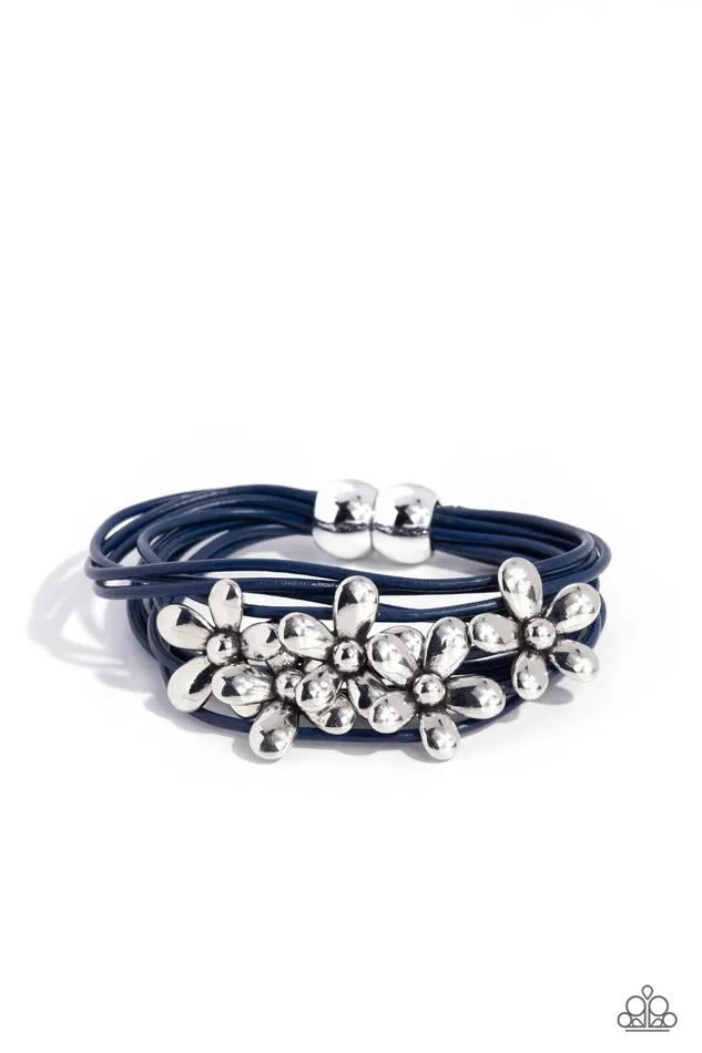 Bracelets Paparazzi Accessories Here Comes the BLOOM Blue Cord Silver Flower Magnet Bracelet Paparazzi Bracelets Paparazzi Accessories Here Comes the BLOOM Blue Cord Silver Flower Magnet Bracelet Paparazzi