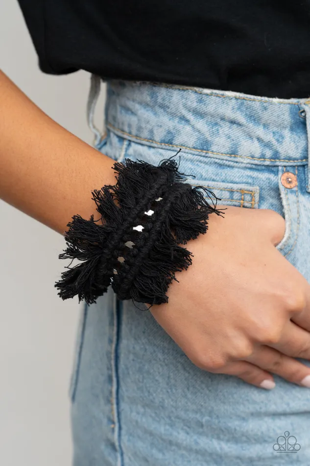 Bracelets Paparazzi Accessories Homespun Hardware Black Macrame Silver Cuff Bracelet Paparazzi