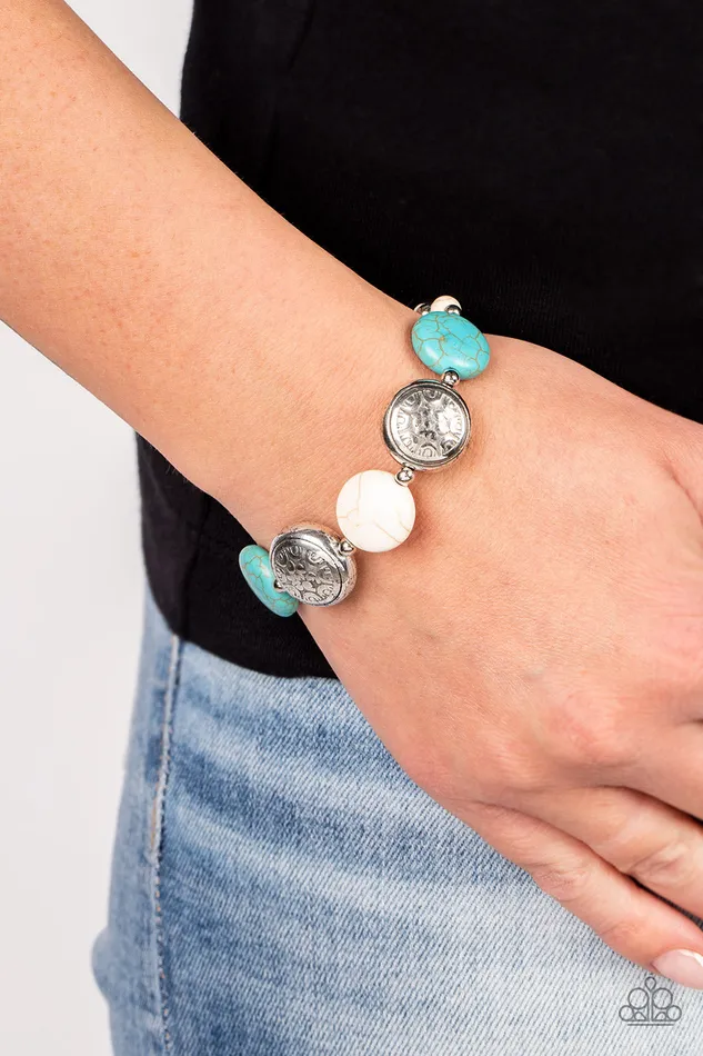 Bracelets Paparazzi Accessories Oasis Orchard Multi Turquoise and White Stone Silver Bracelet Paparazzi