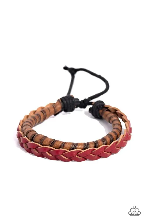Bracelets Paparazzi Accessories Ranch Hand Red and Brown Leather Urban Slide Bracelet Paparazzi