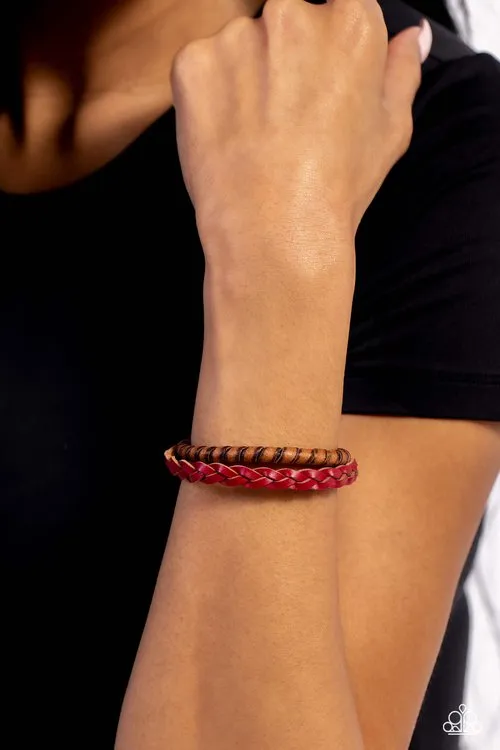 Bracelets Paparazzi Accessories Ranch Hand Red and Brown Leather Urban Slide Bracelet Paparazzi
