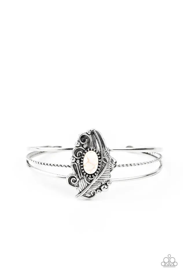 Bracelets Paparazzi Accessories Sahara Solstice White Cracked Stone Silver Feather Dainty Cuff Bracelet Paparazzi Bracelets Paparazzi Accessories Sahara Solstice White Cracked Stone Silver Feather Dainty Cuff Bracelet Paparazzi