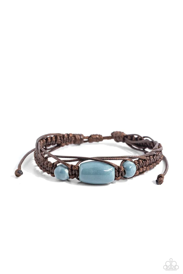 Bracelets Paparazzi Accessories SOJOURN On Blue Ceramic Bead Brown Cording Bracelet Paparazzi Bracelets Paparazzi Accessories SOJOURN On Blue Ceramic Bead Brown Cording Bracelet Paparazzi