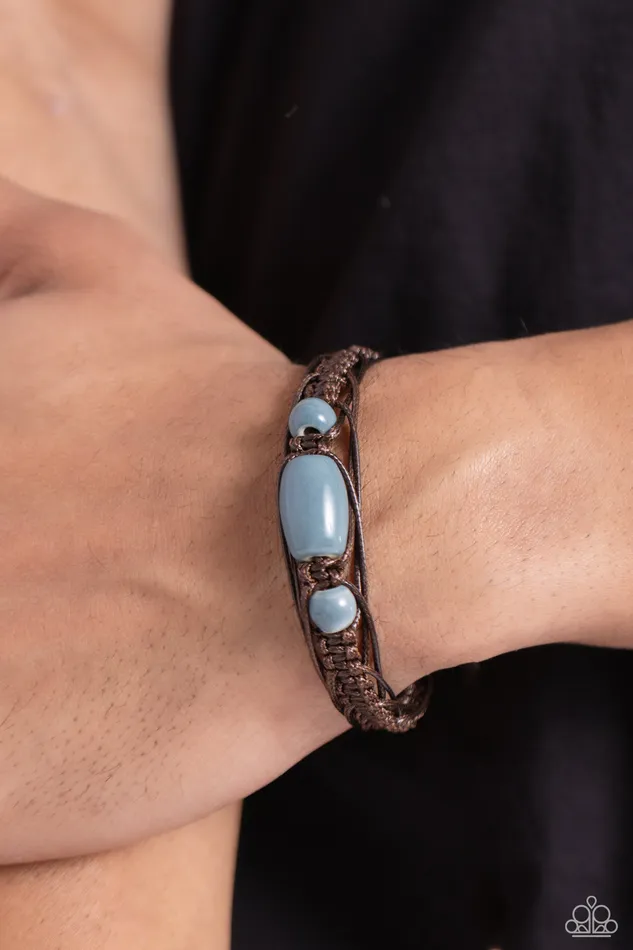Bracelets Paparazzi Accessories SOJOURN On Blue Ceramic Bead Brown Cording Bracelet Paparazzi