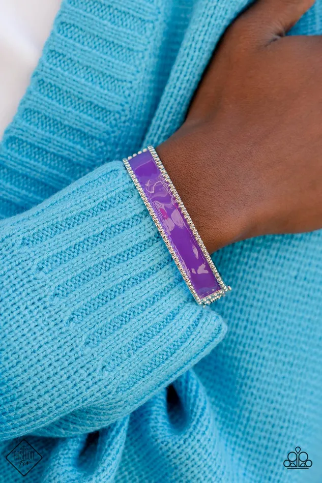 Bracelets Paparazzi Accessories Vintage Vivace Purple Painted Silver Hinged Bracelet Paparazzi Fashion Fix December 2022