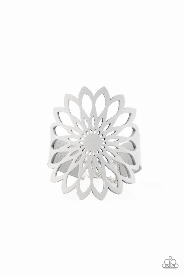 Bracelets Paparazzi Accessories Wildly Wildflower Silver Gray Leather Floral Pattern Bracelet Bracelets Paparazzi Accessories Wildly Wildflower Silver Gray Leather Floral Pattern Bracelet