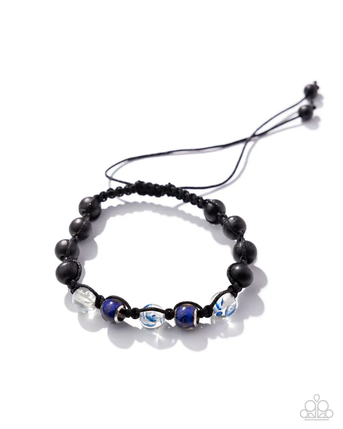 Bracelets Paparazzi Accessories WOOD You Mind Blue Color Changing Bead Black Cord Slide Bracelet Paparazzi
