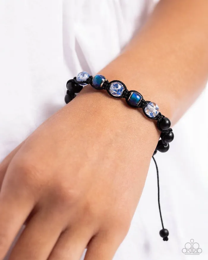 Bracelets Paparazzi Accessories WOOD You Mind Blue Color Changing Bead Black Cord Slide Bracelet Paparazzi