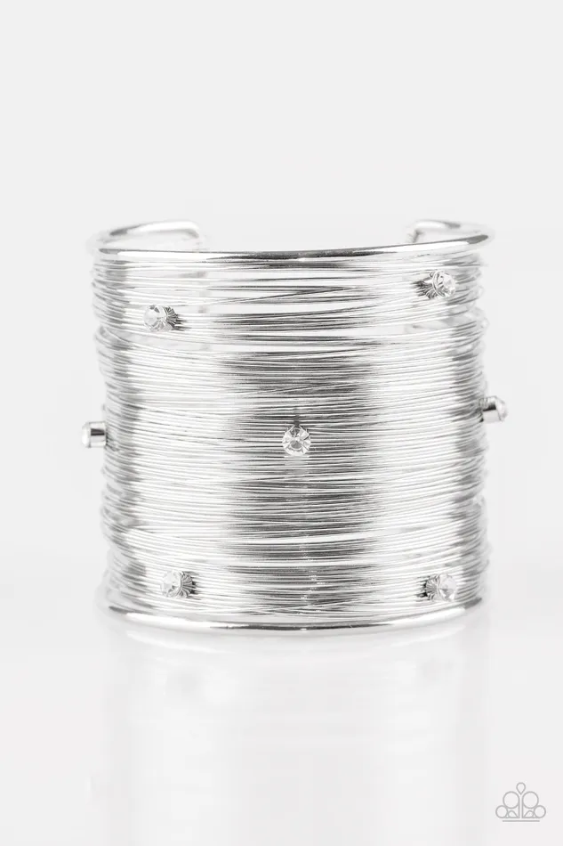 Bracelets Paparazzi Professional Prima Donna White Silver Wire Rhinestone Cuff Bracelet Paparazzi Accessories Bracelets Paparazzi Professional Prima Donna White Silver Wire Rhinestone Cuff Bracelet Paparazzi Accessories