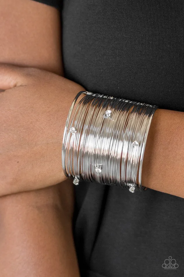 Bracelets Paparazzi Professional Prima Donna White Silver Wire Rhinestone Cuff Bracelet Paparazzi Accessories Bracelets Paparazzi Professional Prima Donna White Silver Wire Rhinestone Cuff Bracelet Paparazzi Accessories