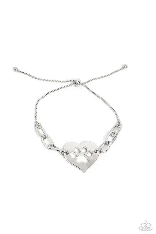 Bracelets PAWsitively Perfect Silver Paw Print Heart Slide Bracelet Paparazzi Paparazzi Accessories Bracelets PAWsitively Perfect Silver Paw Print Heart Slide Bracelet Paparazzi Paparazzi Accessories