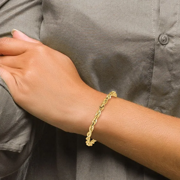 Bracelets Qgold 10k Yellow Gold 425 mm SemiSolid Rope Bracelet 209 grams Bracelets Qgold 10k Yellow Gold 425 mm SemiSolid Rope Bracelet 209 grams