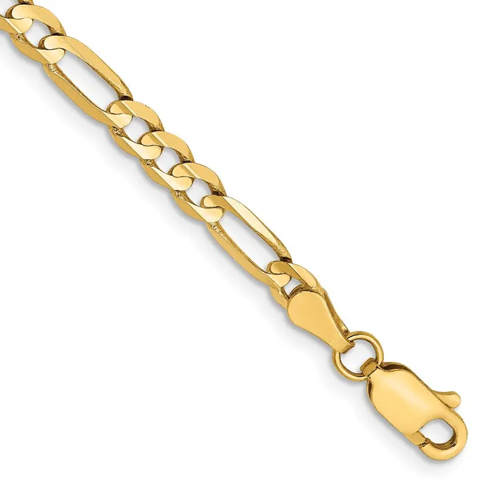 Bracelets Qgold 14k 4mm Concave Open Figaro Chain Bracelet 339 grams
