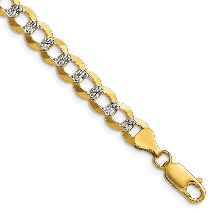 Bracelets Qgold 14k 72mm Lightweight Pav Flat Cuban Chain Bracelet 875 grams