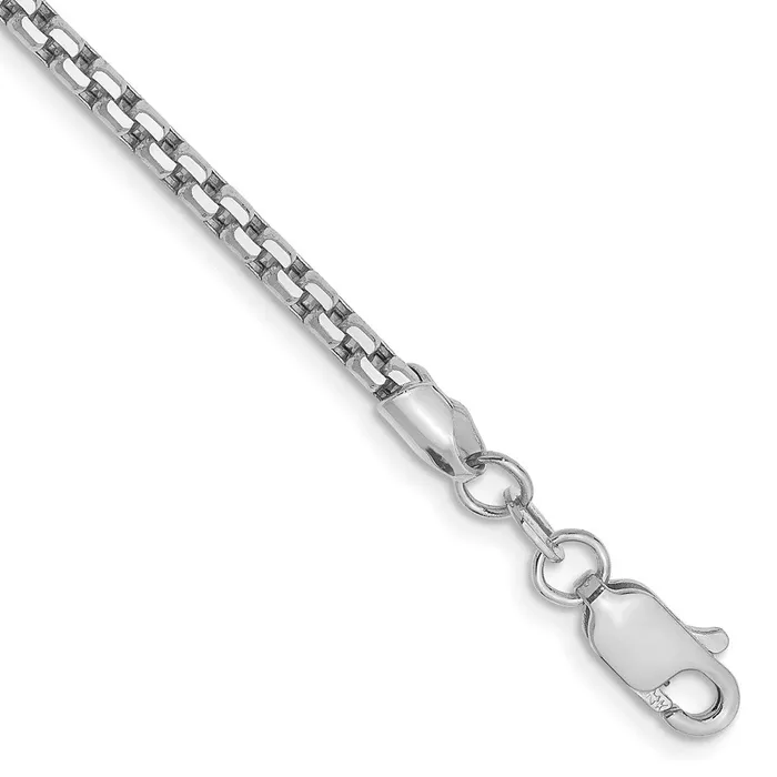 Bracelets Qgold 14k WG 245mm SemiSolid Round Box Chain Bracelet 258 grams