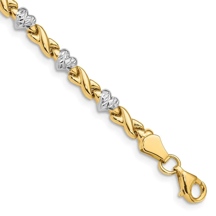 Bracelets Qgold 14k Yellow Rhodium 4 mm Polished Heart and X Bracelet 389 grams Bracelets Qgold 14k Yellow Rhodium 4 mm Polished Heart and X Bracelet 389 grams
