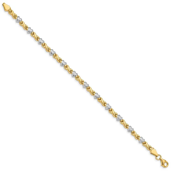 Bracelets Qgold 14k Yellow Rhodium 4 mm Polished Heart and X Bracelet 389 grams Bracelets Qgold 14k Yellow Rhodium 4 mm Polished Heart and X Bracelet 389 grams