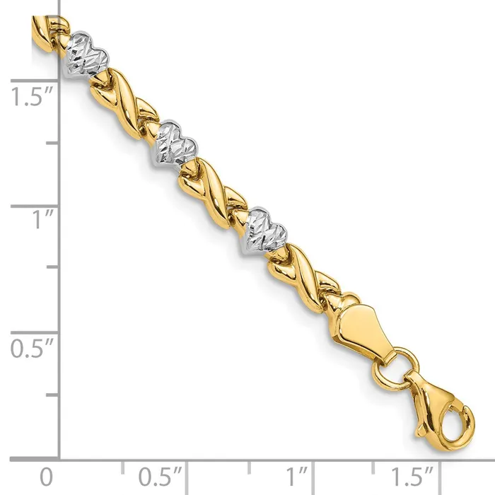 Bracelets Qgold 14k Yellow Rhodium 4 mm Polished Heart and X Bracelet 389 grams Bracelets Qgold 14k Yellow Rhodium 4 mm Polished Heart and X Bracelet 389 grams